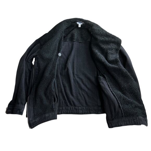Time and Tru Black Denim Moto Jacket Sz Large 12/14 Sherpa Lined Full Zip Warm - Picture 5 of 9